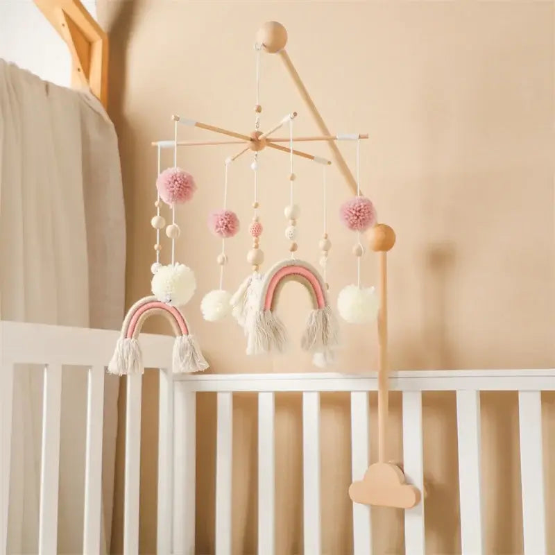 Mobile lit Bébé | Arc-en-Ciel en Bois Naturel Bohème